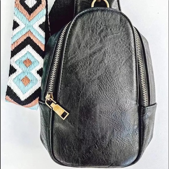 LAST 1!Black Aztec Western Boho Vegan Faux Leather Crossbody southwest bag - Picture 5 of 7